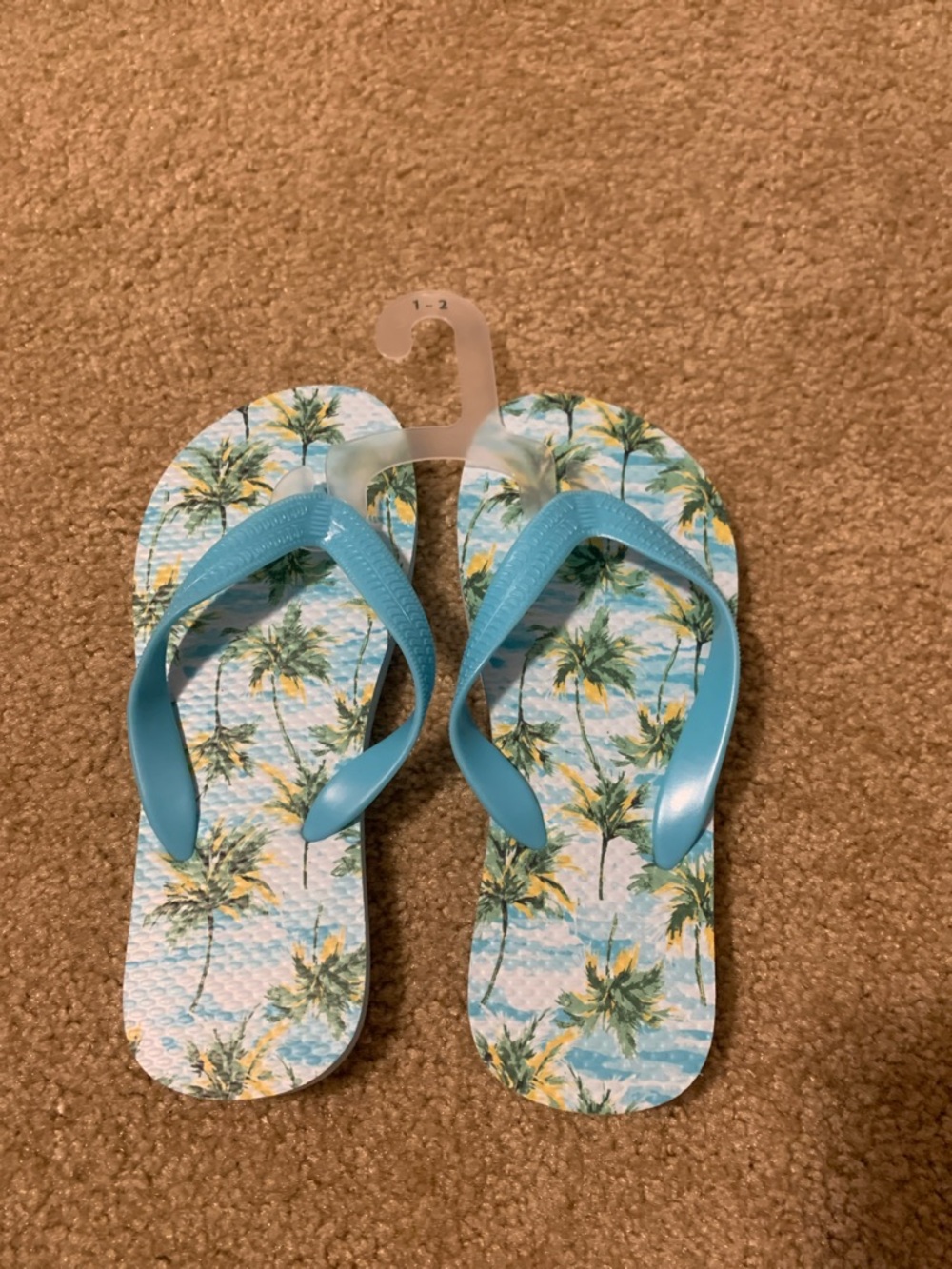 Old navy flip flops girls kids size 1Y-2Y brand new palm trees blue sandals shoe - Picture 10 of 13